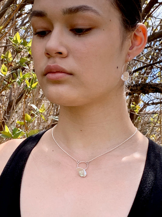 Pearl Drop Circle Necklace