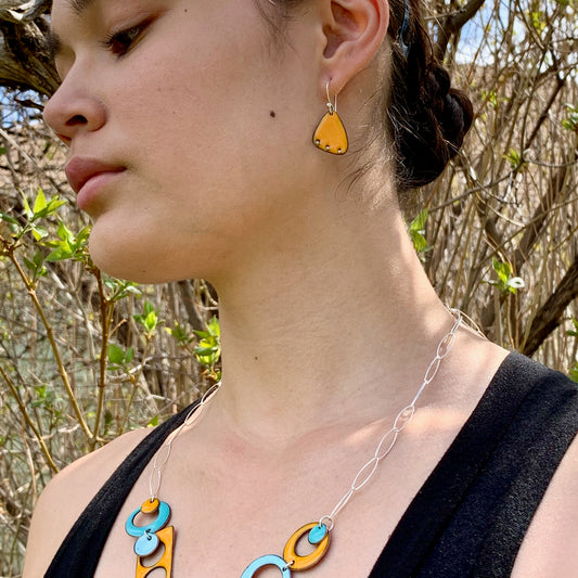 Wings & Silver Balls Enameled Earrings