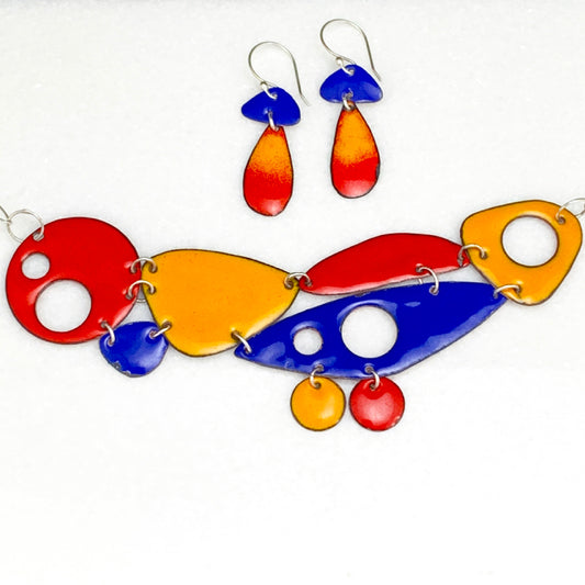 Geo Fusion Enameled Necklace & Earrings - Primary Colors