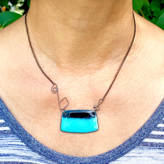 Euclidean Enameled Necklace - Rounded Rectangle