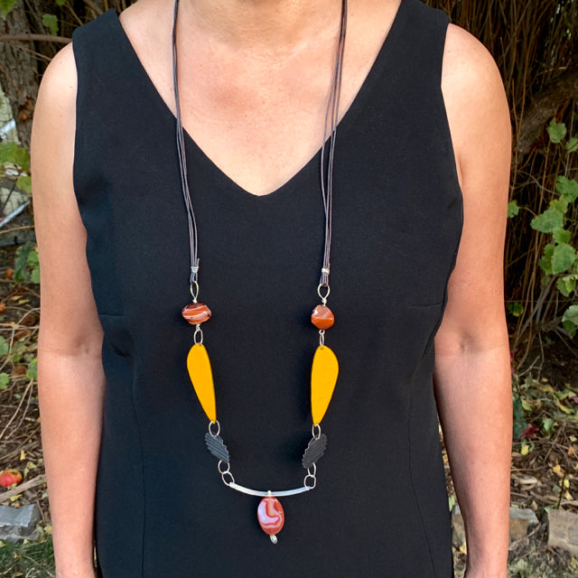 Serendipity 7 - Banded Agate Enameled Talisman Necklace