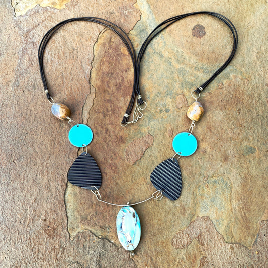 Serendipity 3 - Chalcedony & Amazonite Enameled Talisman Necklace