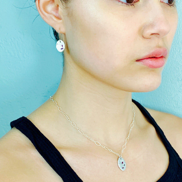 Vine Pattern & Ruby Oval Pendant Necklace