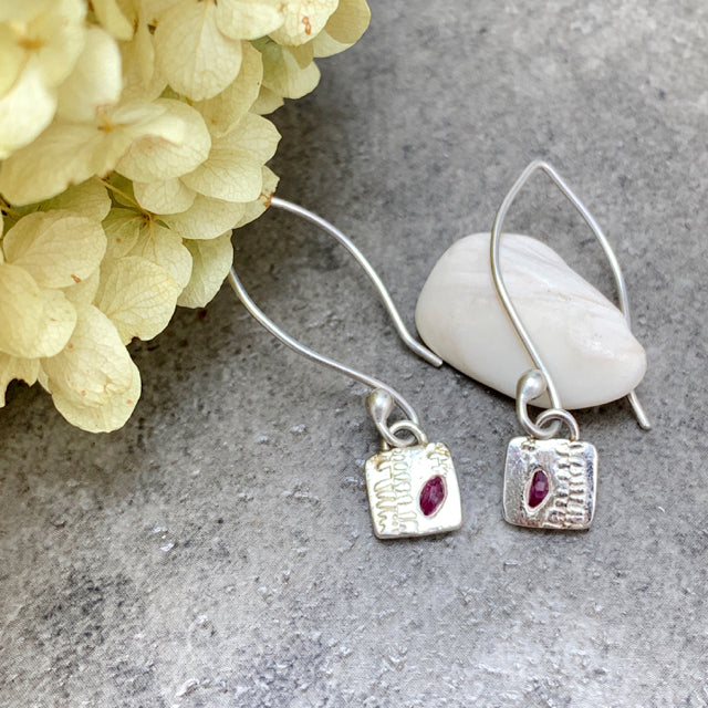 Fern Pattern & Ruby Earrings