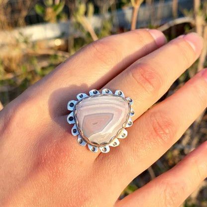 Pale Grey Jasper Decorative Teardrop Ring