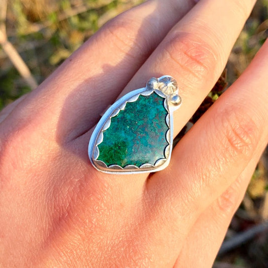 Chrysocolla Decorative Triangle Ring Size 8.5