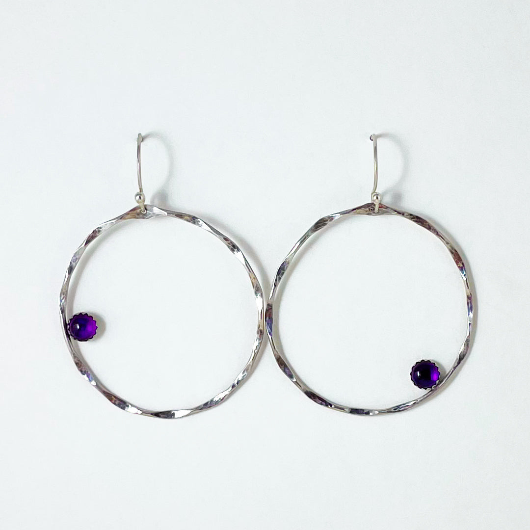 Textured Large Hoops with Gemstone Earrings
