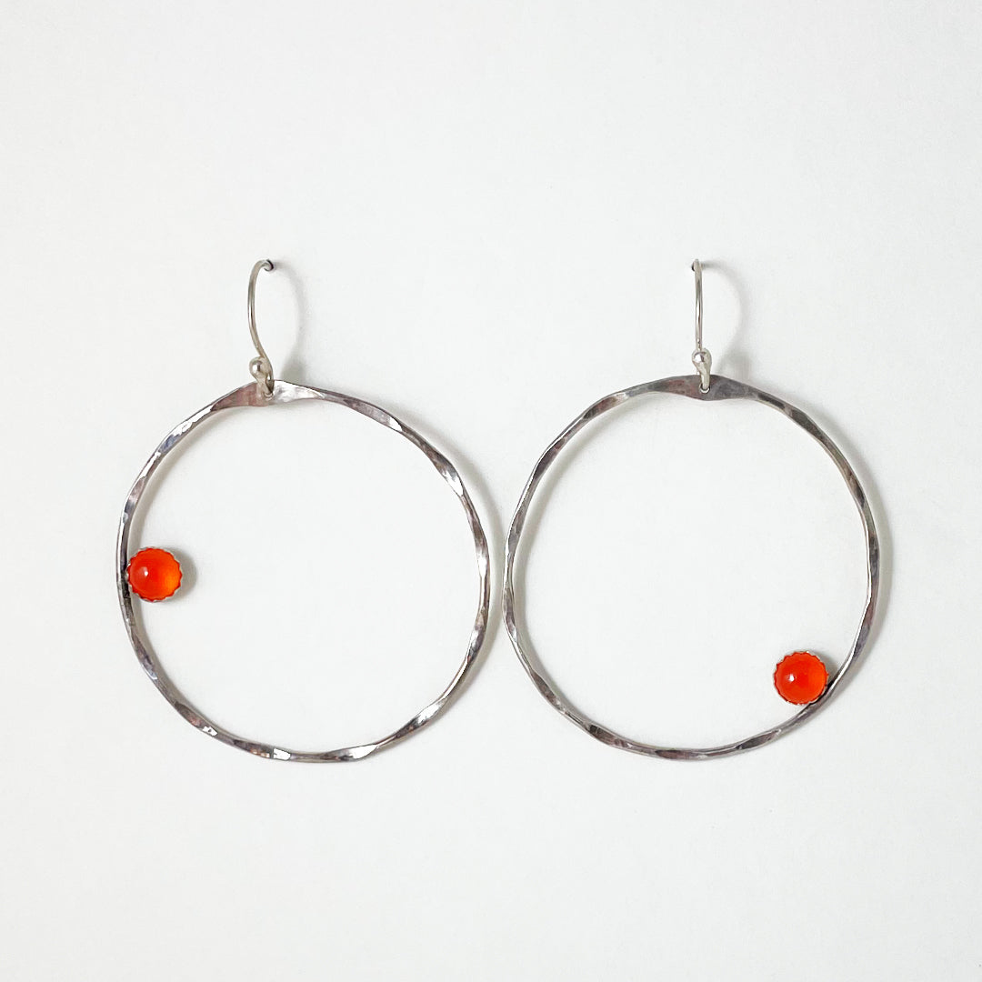 Textured Large Hoops with Gemstone Earrings