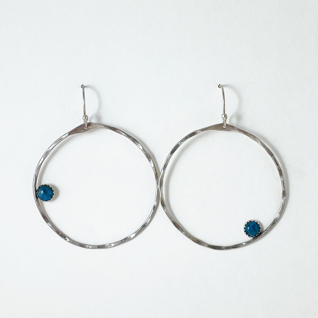 Textured Large Hoops with Gemstone Earrings