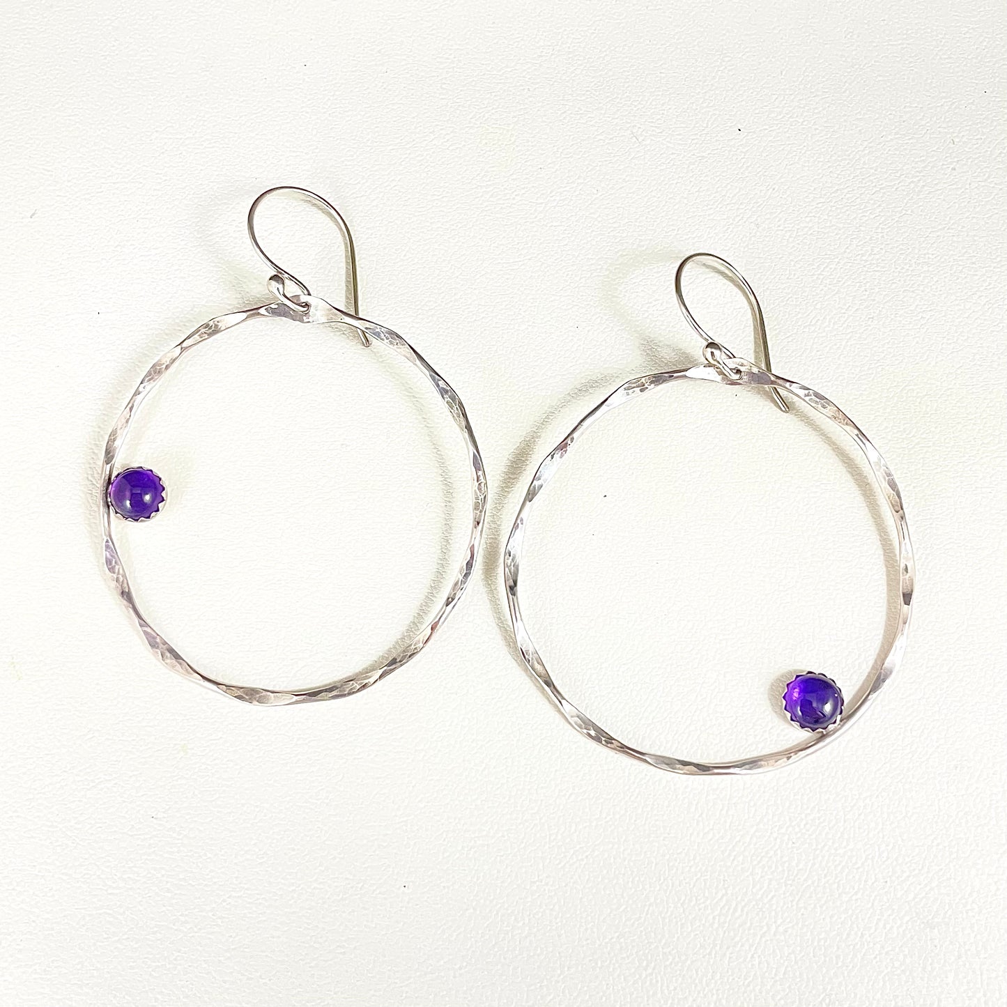 Textured Large Hoops with Gemstone Earrings