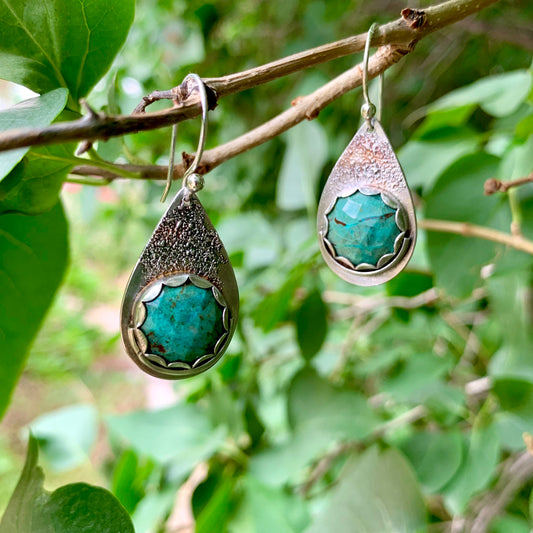 Round Chrysocolla Teardrop Earrings
