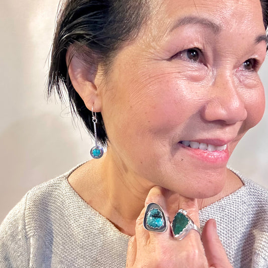 Small Round Mojave Turquoise Pendulum Earrings