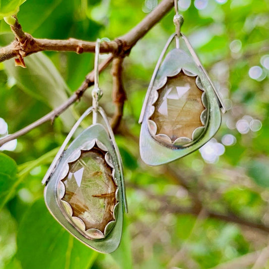 Golden Rutilated Quartz Small Wing Earrings