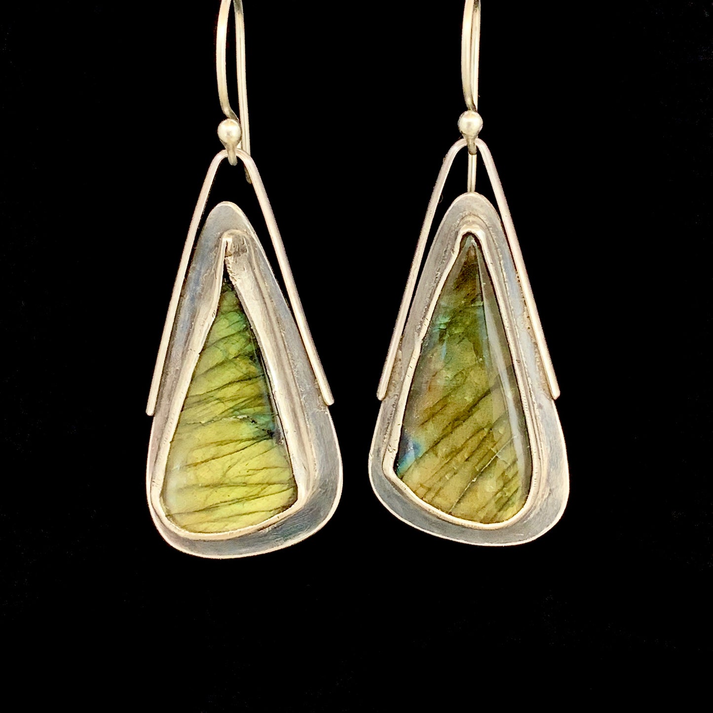 Large Triangle Labradorite Wing Earrings