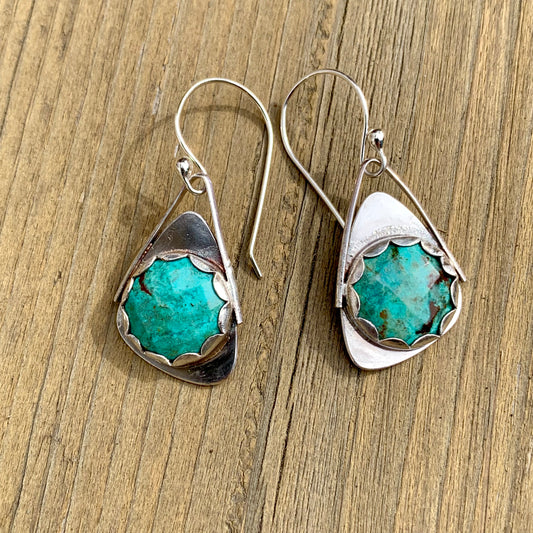 Round Chrysocolla Wing Triangle Earrings