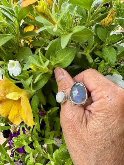 Labradorite & Moonstone Adjustable Ring Size 10