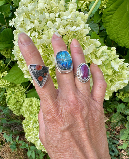 Triangle Peanut Obsidian Ring Size 7.5