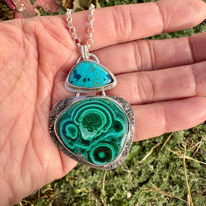 Malachite, Shattuckite & Azurite Pendant Necklace
