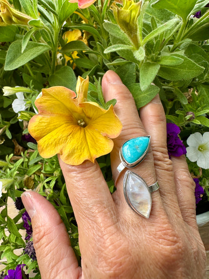 Turquoise & Moonstone Adjustable Ring Size 8.75