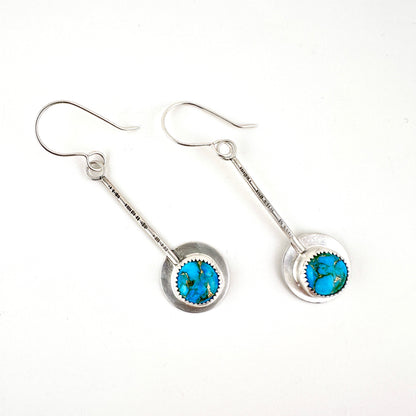 Small Round Copper Turquoise Pendulum Earrings