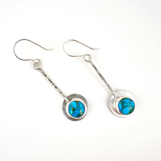 Small Round Copper Turquoise Pendulum Earrings