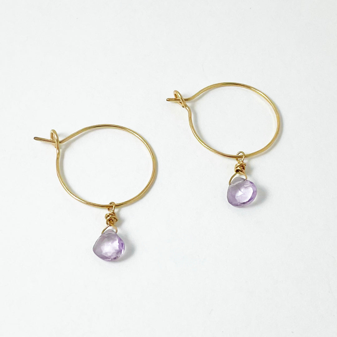 14K buying Gold Filled Hoops, Amethyst, February Birthstone, Lightweight Hoops, Gemstone Hoops, Gold Gem Hoops, Gold Filled Hoops