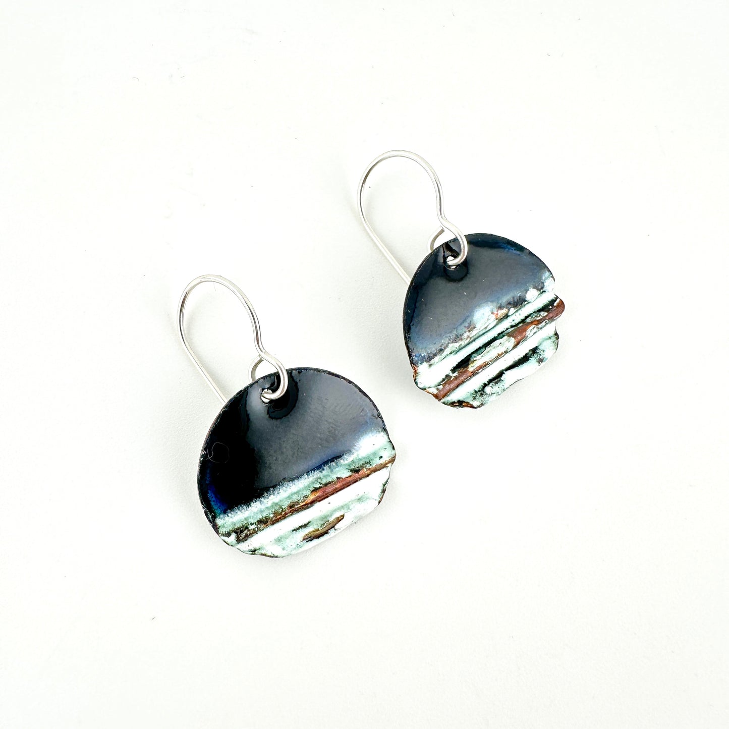 Oval Corrugated Enameled Earrings