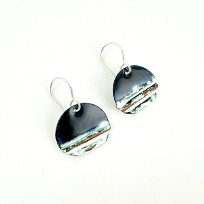 Oval Corrugated Enameled Earrings