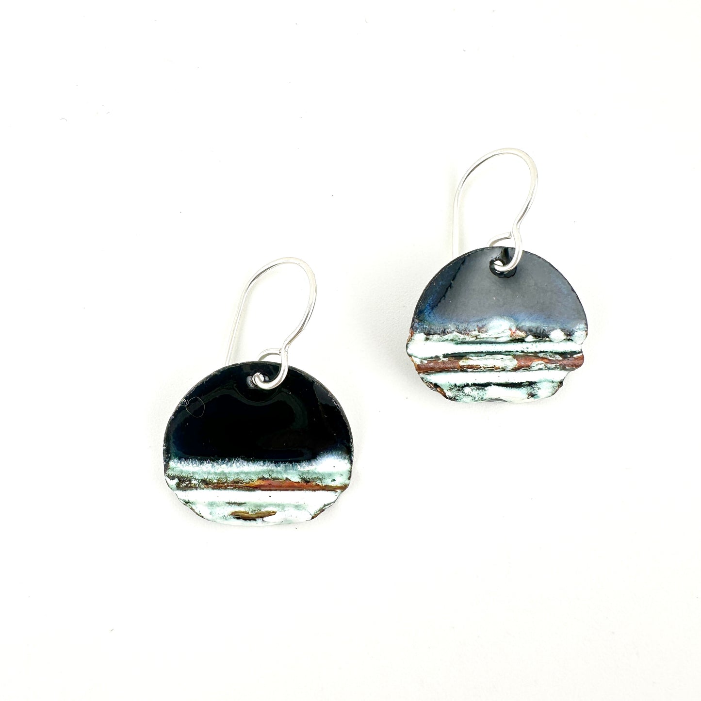 Oval Corrugated Enameled Earrings