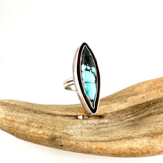 Long Diamond Turquoise Ring Size 9.5