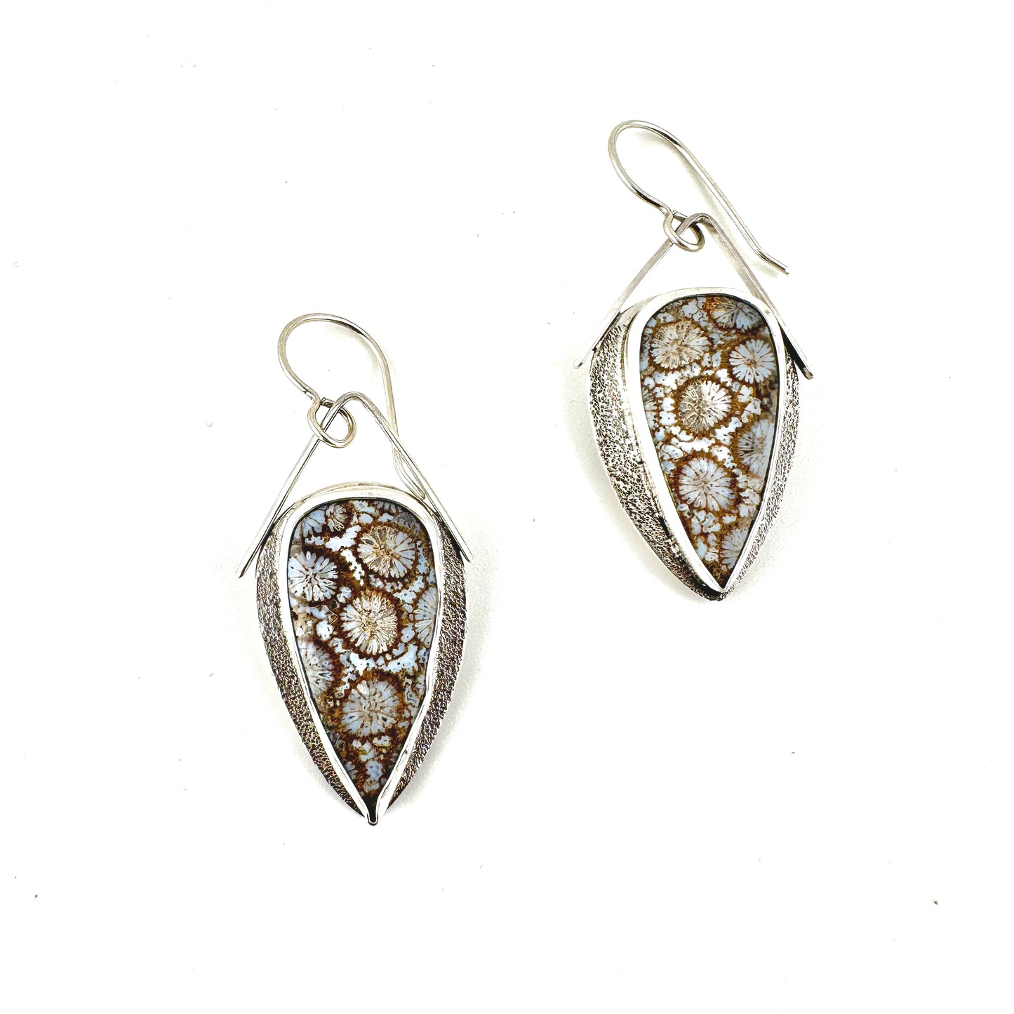 Teardrop Fossil Coral Textured Kite Earrings