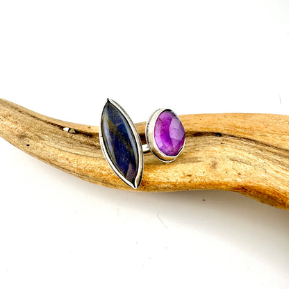 Labradorite & Amethyst Adjustable Ring Size 7.5