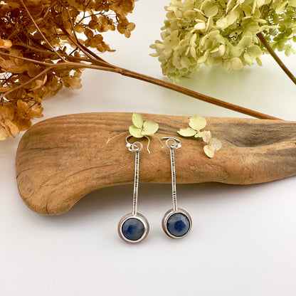 Medium Round Rosecut Blue Sapphire Pendulum Earrings