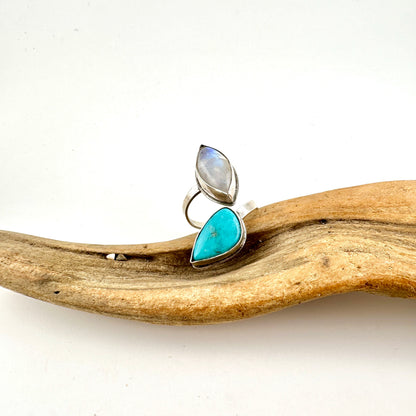 Turquoise & Moonstone Adjustable Ring Size 8.75