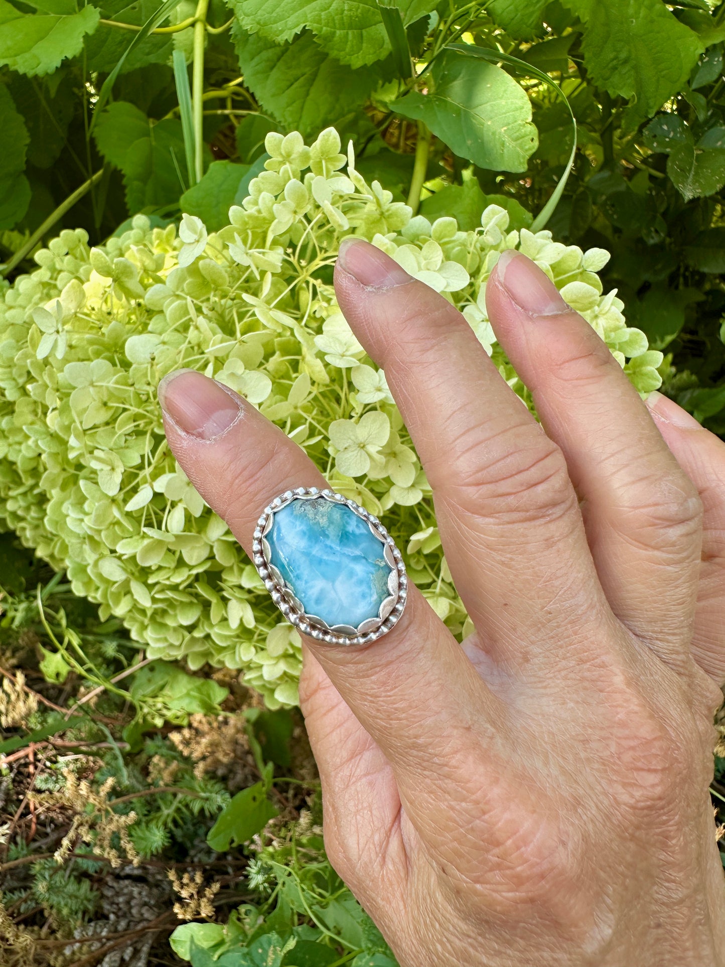Larimar Oval with Beaded Decorative Ring Size 6.5