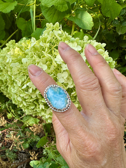 Larimar Oval with Beaded Decorative Ring Size 6.5