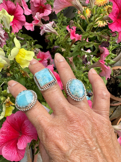 Larimar Oval with Beaded Decorative Ring Size 6.5