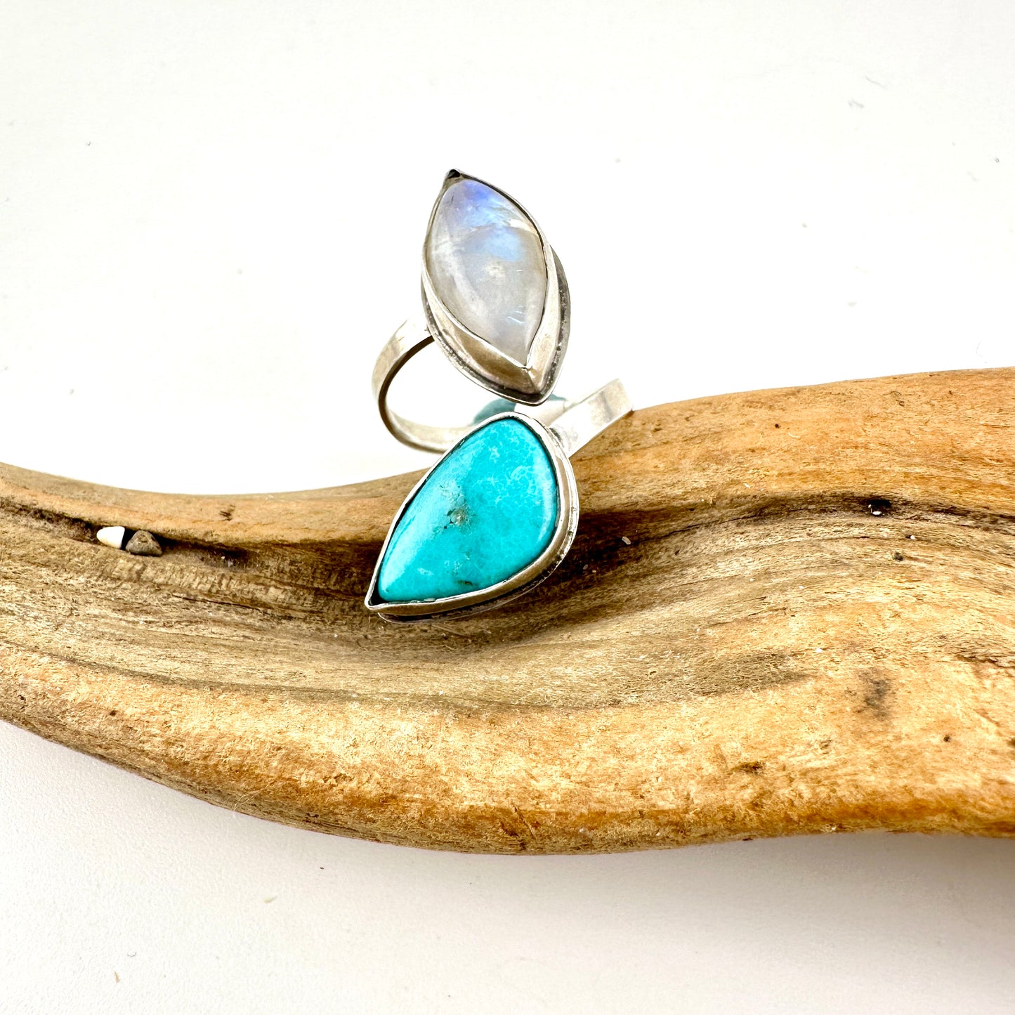 Turquoise & Moonstone Adjustable Ring Size 8.75