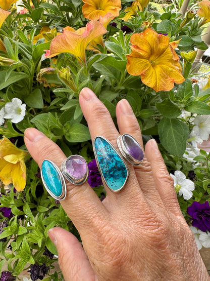 Chrysocolla & Amethyst Adjustable Ring Size 11.25