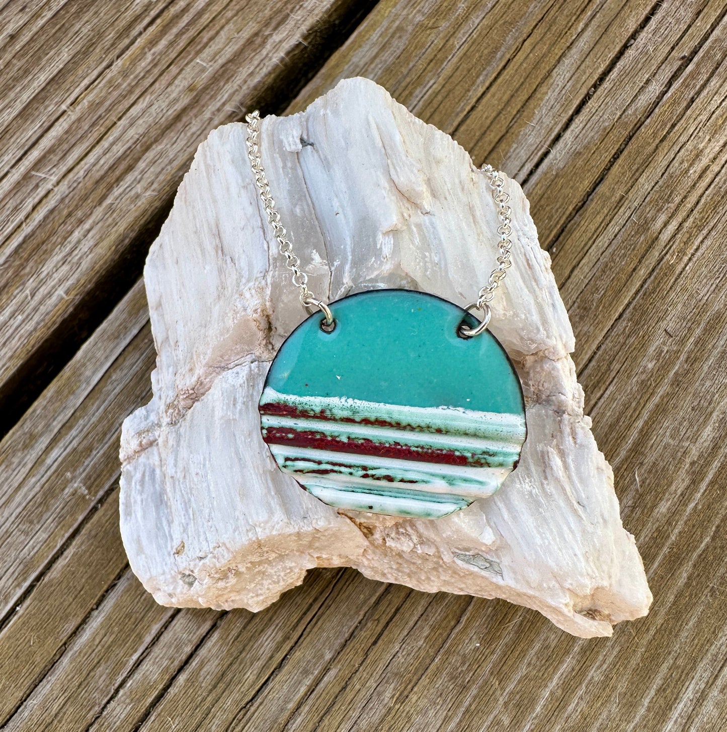 Oval Corrugated Enameled Necklace