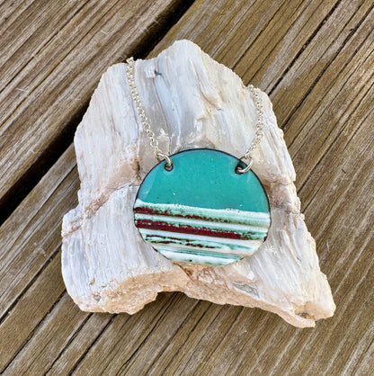 Oval Corrugated Enameled Necklace