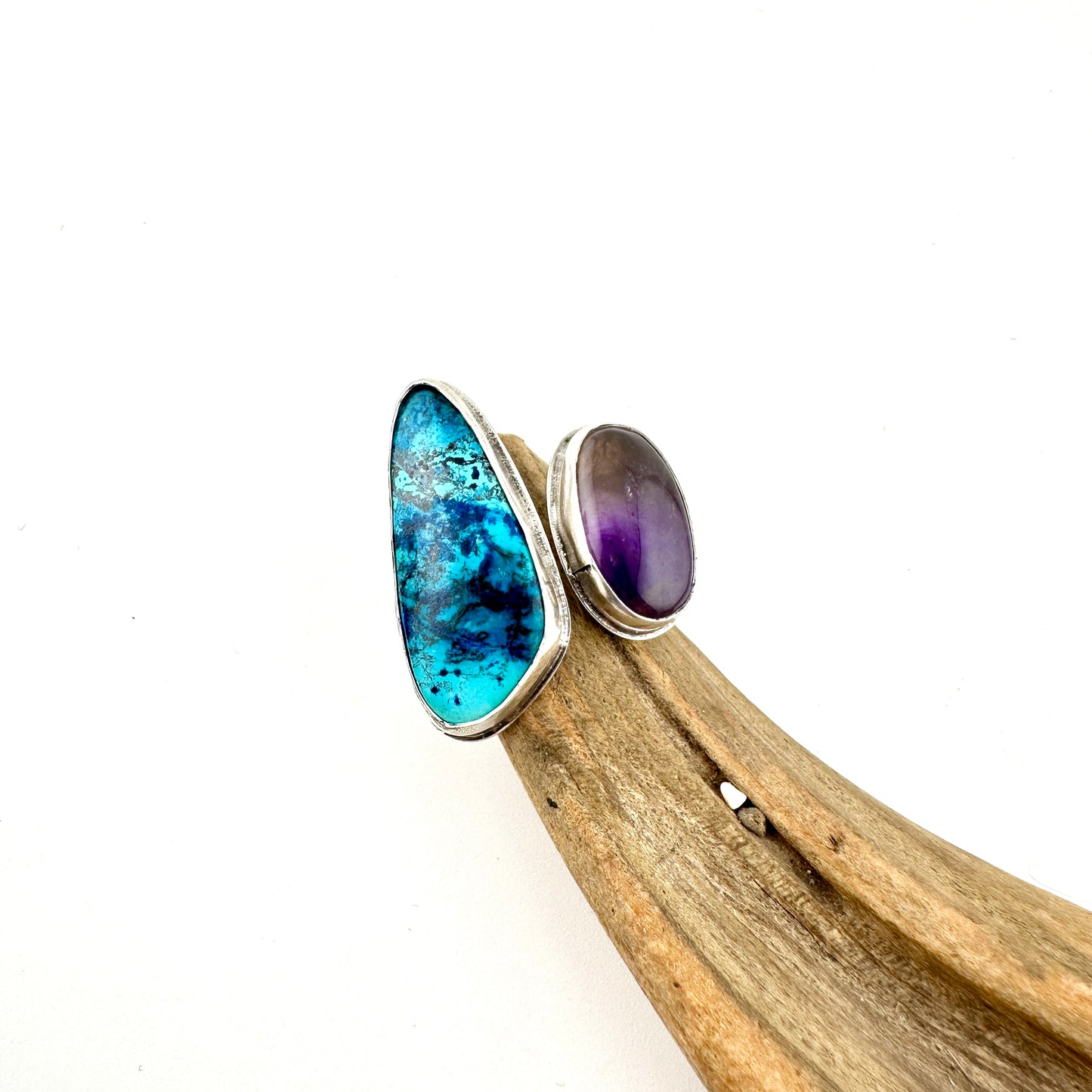 Chrysocolla & Amethyst Adjustable Ring Size 11.25