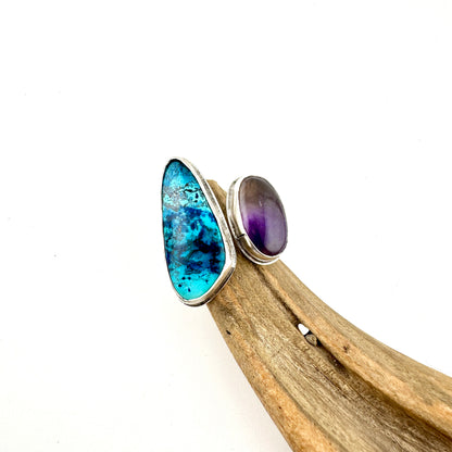 Chrysocolla & Amethyst Adjustable Ring Size 11.25