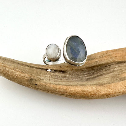 Labradorite & Moonstone Adjustable Ring Size 10