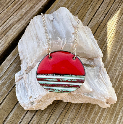 Oval Corrugated Enameled Necklace