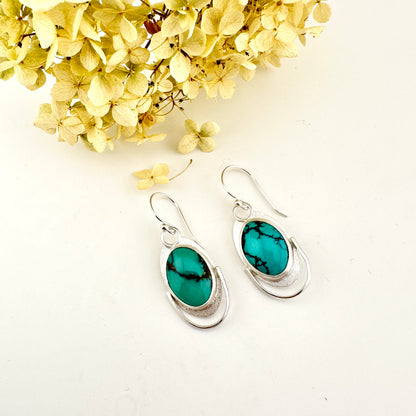 Turquoise Large Oval Omega Earrings