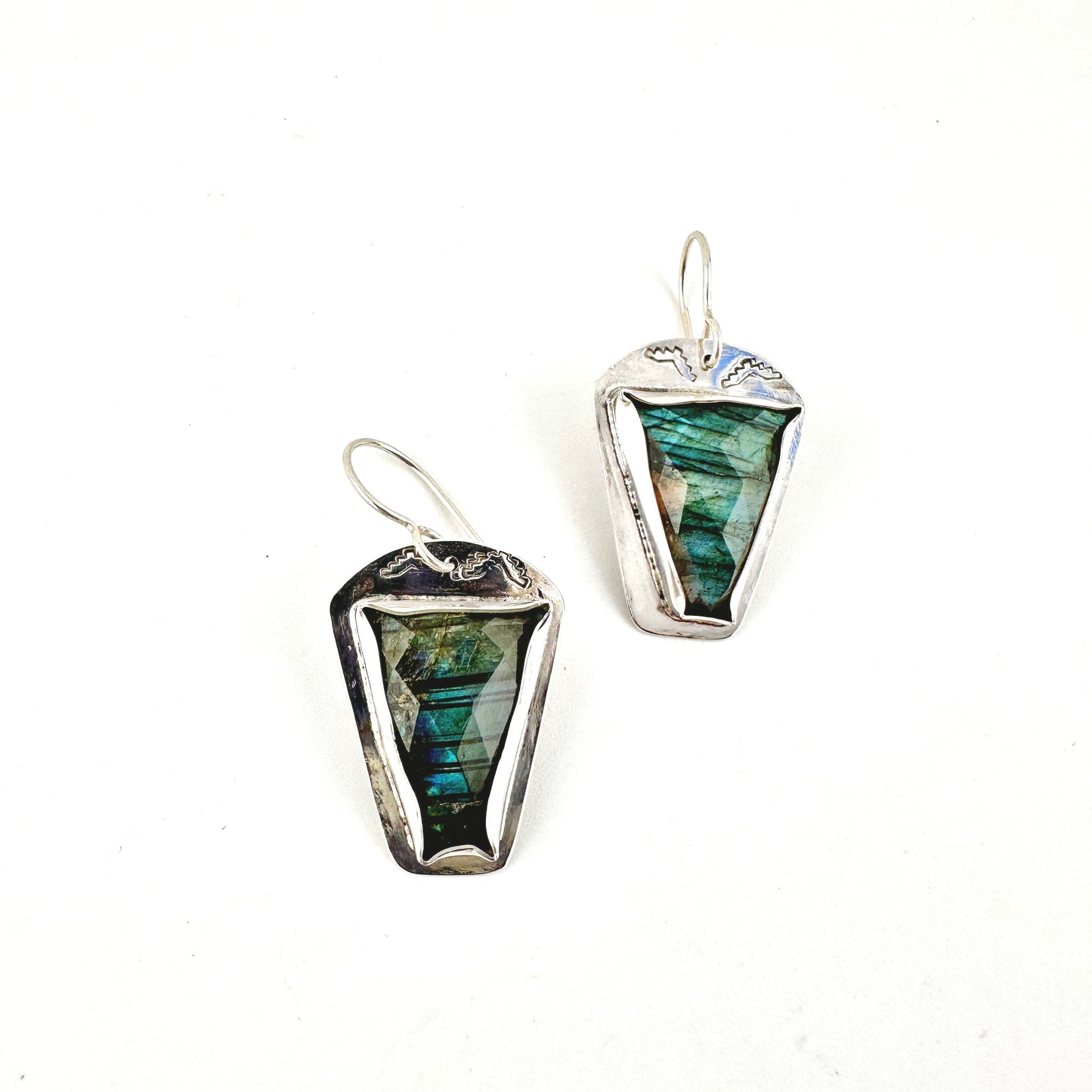 Stamped Faceted Labradorite Earrings