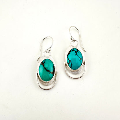 Turquoise Large Oval Omega Earrings