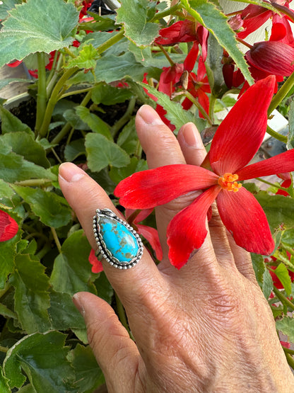 Teardrop Turquoise Beaded Decorative Ring Size 7.5