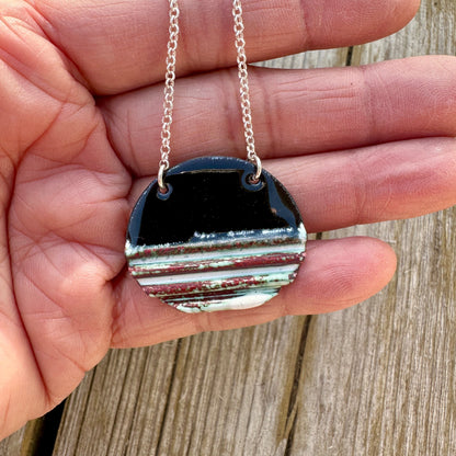 Oval Corrugated Enameled Necklace